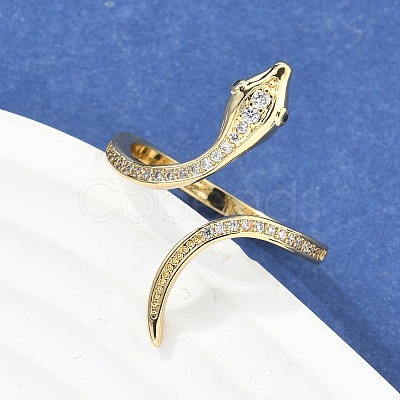 Brass Micro Pave Clear Cubic Zirconia Cuff Rings ZIRC-M117-02G-1
