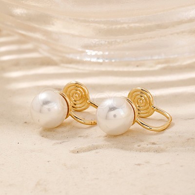 Simple and Elegant Vintage Brass Imitation Pearl Round Clip-on Earrings UF6874-1