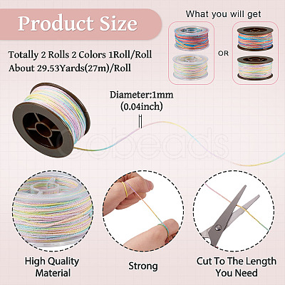 2 Rolls 2 Colors Segment Dyed Round Polyester Twisted Cords OCOR-TA0003-65C-1