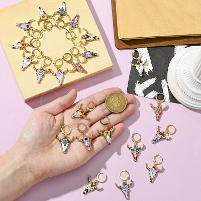 Cattle Alloy Enamel Pendant Locking Stitch Markers HJEW-CJ00032-1