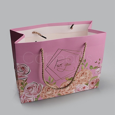 4Pcs 4 Colors Flower Print Paper Handbags ABAG-WH0045-15-1