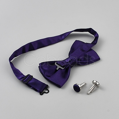 Polyester Pocket Towel Accessories & Bowknot Ties & Iron Cuffinks Sets AJEW-WH20007-78C-1