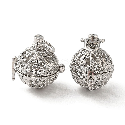 Rack Plating Brass Hollow Round Cage Pendants KK-Z029-04P-1