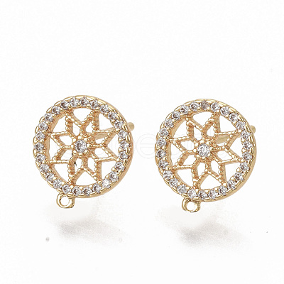 Brass Micro Pave Clear Cubic Zirconia Stud Earring Findings KK-T051-49G-NF-1