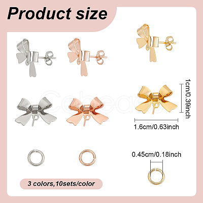 Bowknot Shapes Brass Stud Earring Findings KK-AN0001-09-1