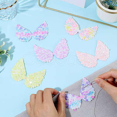30Pcs 5 Colors Wing Polyester and Sequins Computerized Embroidery Cloth Iron on/Sew on Patches DIY-GF0012-54-1