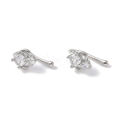 Heart Brass Micro Pave Cubic Zirconia Cuff Earrings for Women EJEW-E308-01P-1