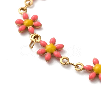 304 Stainless Steel Flower Link Bracelets for Women BJEW-C076-02C-01-1