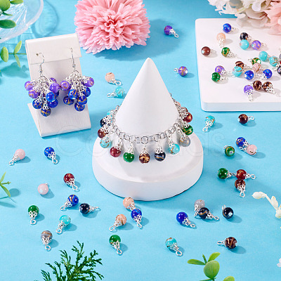 100Pcs 10 Colors Baking Paint Glass Pendants PALLOY-TAC0205-1