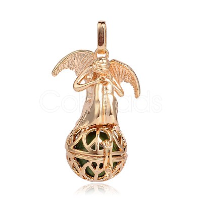 Golden Plated Brass Hollow Round Cage Pendants KK-J249-01G-1