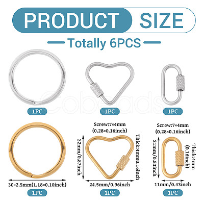 6Pcs 6 Styles 304 Stainless Steel Split Key Rings STAS-TA0003-46-1
