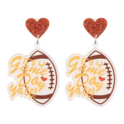 1Pair Leopard Print Heart Mother Sports Acrylic Dangle Stud Earrings EJEW-FS0001-22F-1