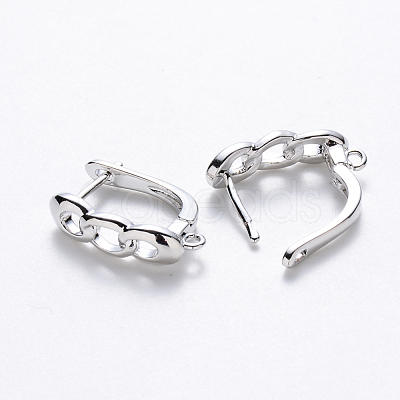 Brass Hoop Earring Findings with Latch Back Closure X-KK-T048-024P-NF-1