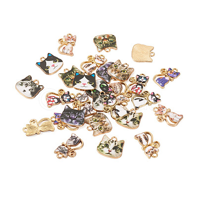 28Pcs 14 Style Printed Alloy Pendants FIND-BG0001-04-1