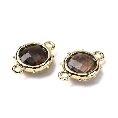 Brass Natural Smoky Quartz Connector Charms KK-Z096-01G-06-1