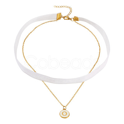 Flat Round with Letter O Alloy Enamel Pendant Necklaces for Women NJEW-TAC0033-1
