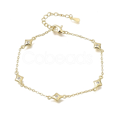 Brass Micro Pave Clear Cubic Zirconia Star Link Chain Bracelets KK-CBA3629-01G-1
