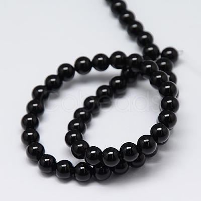 Natural Black Agate Round Beads Strands G-L086-A-01-1