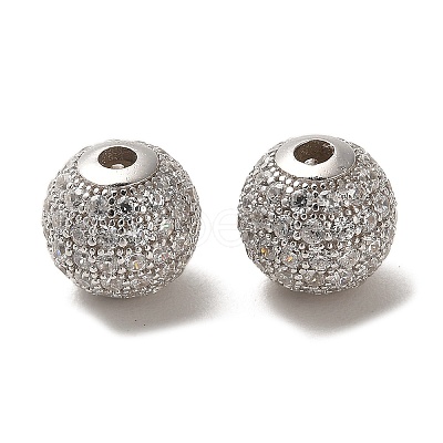 Rhodium Plated 925 Sterling Silver Micro Pave Cubic Zirconia Beads STER-H110-24C-01P-1