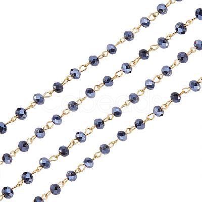 Handmade Rondelle Glass Beads Chains for Necklaces Bracelets Making AJEW-JB00037-03-1