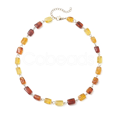 Natural Amber Cuboid Beaded Necklaces for Women NJEW-JN05914-1