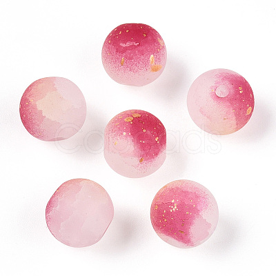 Frosted Baking Paint Crackle Glass Beads with Glitter Powder LS-DGLA-T004-01H-1