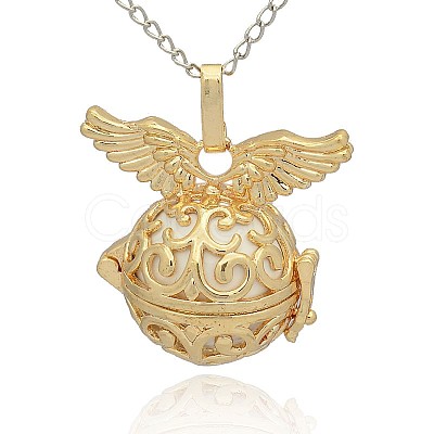 Golden Tone Brass Hollow Round Cage Pendants KK-J234-05G-1