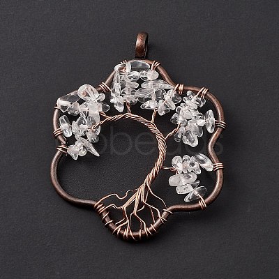 Flower Natural Quartz Crystal Copper Wire Wrapped Chip Big Pendants G-E195-12R-02-1
