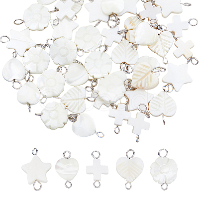 50Pcs 5 Styles Natural Freshwater Shell Connector Charms PALLOY-HS00009-1