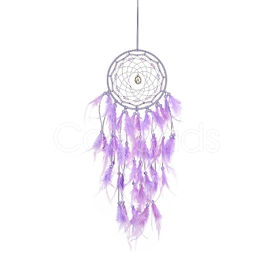 Woven Web/Net with Feather Hanging Ornaments HJEW-G025-03C-1
