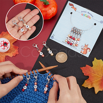 Autumn Theme Acrylic Beaded Locking Stitch Markers HJEW-PH01753-1