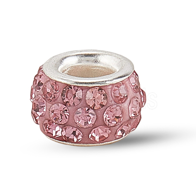 80Pcs Polymer Clay Rhinestone European Large Hole Beads with Silver Color Plated Brass Cores FPDL-LT0001-02C-1