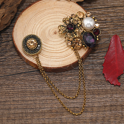 Creative Camellia Retro Alloy Hanging Chain Brooch PW-WG11197-02-1
