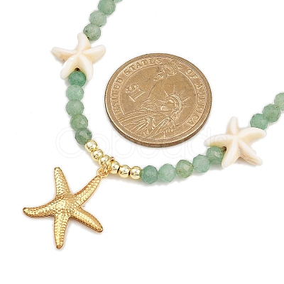 Synthetic Turquoise & Natural Green Aventurine Faceted Round Beaded Starfish 304 Stainless Steel Pendant Necklaces for Women NJEW-JN05458-03-1