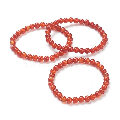 Natural Red Agate Beaded Stretch Bracelets BJEW-A117-B-26-1