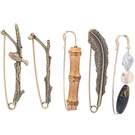 10Pcs 5 Styles Tibetan Style Alloy Brooches JEWB-SC0001-57-1