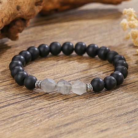 Bohemian Natural Black Onyx & Moonstone Beaded Stretch Bracelets ZX5026-6-1