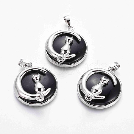 Natural Dyed & Heated Black Agate Kitten Pendants G-J386-B05-1
