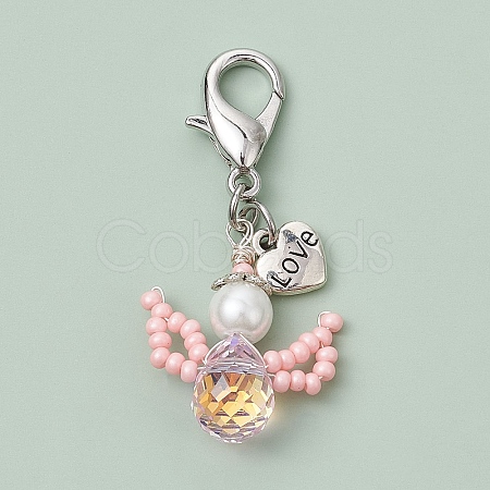 Angel Glass Seed Beads Pendant Decorations HJEW-MZ00109-04-1