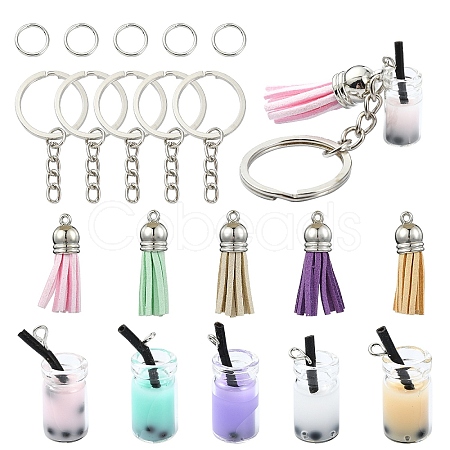 DIY Iron & Glass Bottle with Faux Suede Tassel Pendant Keychain Making Kits DIY-YW0009-99-1