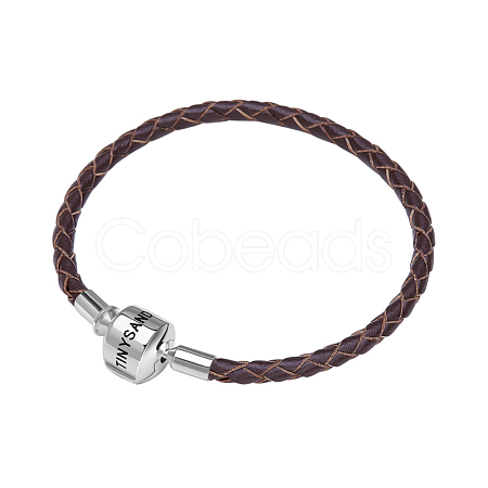 TINYSAND Rhodium Plated 925 Sterling Silver Braided Leather Bracelet Making TS-B-129-19-1