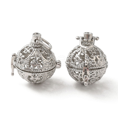 Rack Plating Brass Hollow Round Cage Pendants KK-Z029-04P-1