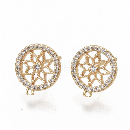 Brass Micro Pave Clear Cubic Zirconia Stud Earring Findings KK-T051-49G-NF-1