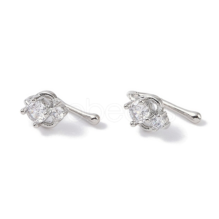 Heart Brass Micro Pave Cubic Zirconia Cuff Earrings for Women EJEW-E308-01P-1
