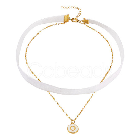 Flat Round with Letter O Alloy Enamel Pendant Necklaces for Women NJEW-TAC0033-1