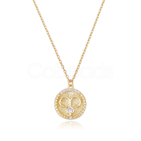 925 Sterling Silver 12 Constellation Necklace Gold Horoscope Zodiac Sign Necklace Round Astrology Pendant Necklace with Zircons Birthday Jewelry Gift for Women Men JN1089C-1