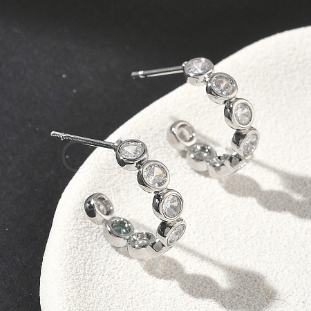 Brass Micro Pave Clear Cubic Zirconia Stud Earrings EJEW-G452-07P-1