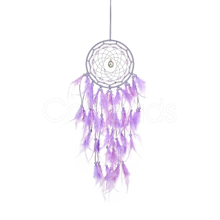 Woven Web/Net with Feather Hanging Ornaments HJEW-G025-03C-1
