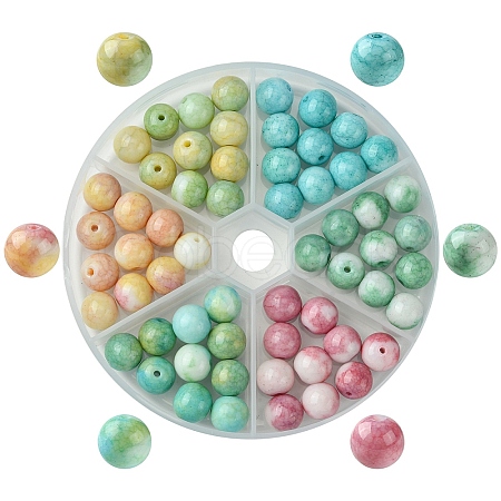 60Pcs 6 Colors Ombre Effect Dyed Crackle Glass Round Beads Strands GLAA-YW0003-60-1