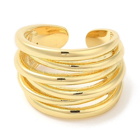 Rack Plating Brass Multi Line Open Cuff Ring for Women RJEW-A016-04G-1